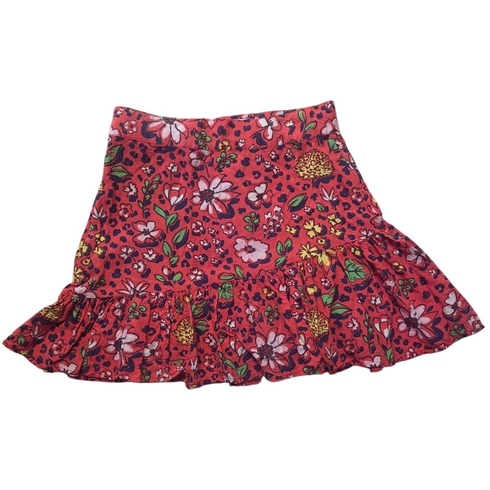 XIX Palms Honolulu Hawaii Red Floral Ruffle Mini Skirt XS Tropical Summer Beachy